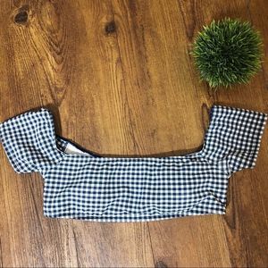 Cremieux blue and white gingham bikini top